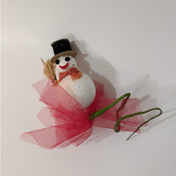 Vintage Mid-Century Snowman Christmas Millinery Pick, Crafting Decorating Floral - Picture 2 of 10
